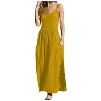 Haljine za žene ženke V-izrez bez rukava bez rukava, dužina gležnja Ljeto Maxi Chemise Yellow 3xl