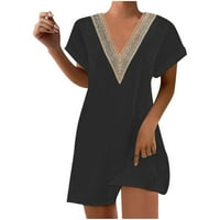 Ženska labava Fit Comfy mini haljina zazor kratki rukav Ljeto od čipke V-izrez Haljina na plaži Trendy
