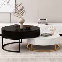 YesFashion Moderni okrugli gniježđenje Tablice za kafu Lift-Top Fleksibilnost podesiva tablica sa ladicama