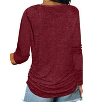 Jesenske majice za žene s dugim rukavima V-izrezom čvrstog zatvarača za bluzu za zatvaranje jesenjim