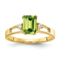 Čvrsta 14k žuto zlato 7x smaragdni rez peridot zeleni kolovoz Gemstone vs Diamond Angažman Veličina
