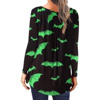 Halloween majice za žene Henley Fall Fashion bundeve Spider mreže Ispiši gumb Up CrewNeck Dugi rukav