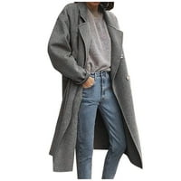 Ženske plus veličina zimski kaput stilski ženski reverl solidrični jakni kaput dvostruko grudnjak siva