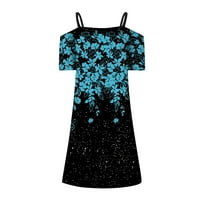 Ljetne haljine za žene čipke V-izrez A-line mini casual klub haljina s kratkim rukavima plava m