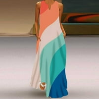 Leesechin Womens Plus Veličina haljine Dame Trendy Sexy Vintage V izrez Džepne haljine za plažu