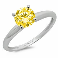 CT sjajan okrugli rez sintetički žuti moissine 14k bijeli zlatni pasijans prsten sz 4,75