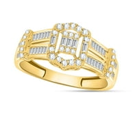 Vintage Style Halo Angagement Vjenčani prstenovi za žene - 0. CT okrugli i baguette Diamond Art Deco Promise Ring 14k Žuto zlatna prstena veličine-7