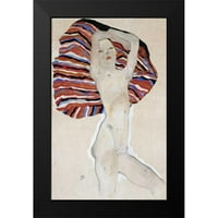 Schiele, Egon crni moderni uokvireni muzej umjetnički print pod nazivom - gola sa obojenom tkaninom,