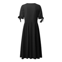 Kali_store Spring haljina Ženska ljetna okrugla vrata A-line Swing Flowy Mini casual haljina crna, xxl