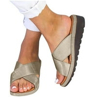 Qucoqpe žene ravne papuče meke lagane anit-klizne sandale, vintage nude otvorene cipele za nožni prste