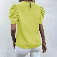 Ženski vrhovi ženski casual okrugli vrat puff rukav tiskani kratki rukav majica Top Yellow XL
