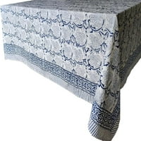 'Santorini' pamučni pamučni pamuk, ručni blok print plavi pravokutnik stolna krpa za kuhinju i