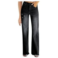 Hlače za žene Visoke boje u boji Jeans džep traper struk tanko dugme elastične jeance hlače
