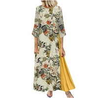 Plus size Maxi haljina za žene casual okrugli rukav pamučni posteljina cvjetne tiskane duge haljine