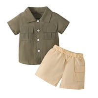 Baby Boys Striped Ljeto odijelo TODDLER kratki rukav Silidna ma rukava kratke hlače Dječja djeca postavljena i odjeća 9- mjeseci