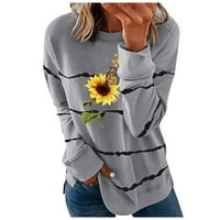 Suncokret prugasti grafički pulover za žene odobrenje pod posadom labavca, pulover s dugim rukavima