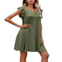 Glonme Women Ljeto Mini haljina labava haljina od plaže Ruffle Cap rukav Crewneck majica haljina Olive Green XS