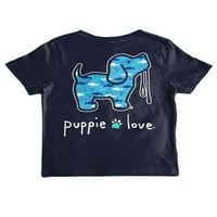 Puppie Love Youth Shark uzorak majica kratkih rukava, mornarsko plava - velika