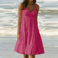 Haljine u inleife za žene Ženska modna ljetna ljeta Solida Color V izrez za zabavu bez rukava bez plaže