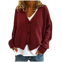 Oieyuz ženski džemper Cardigan Mekani V-izrez Otiska odjeća Klasični kaputi od punog boja