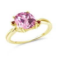 Gem Stone King 3. CT Light Pink Created Sapphire Red Garnet 18K žuti pozlaćeni srebrni cvjetni prsten