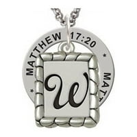Silvertone šljunčana granica inicijal - W Matthew 17: Ogrlica za afirmacijsku prstenu