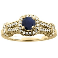 10k žuti zlatni prirodni visokokvalitetni plavi safirni angažman halo prsten okrugli dijamant akcenti,