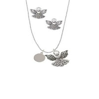 Delight nakit od nehrđajućeg čelika prazan disk - srebrni ton čuvar anđeoski ogrlica i naušnice