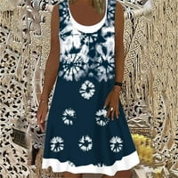 Žene Ljeto FAU traper haljine patchwork labave bez rukava okrugli vrat lažne dvije komade jean haljine