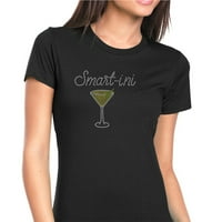 Ženska majica Rhinestone Bling Black Tee Smartni Smart Martini Glass Crew Crt Medij