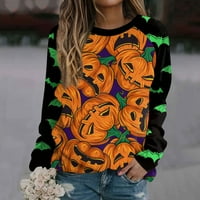 Ženska modna casual okruglica s dugim rukavima Halloween Print Raglan rukav majica