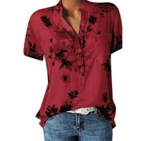 Ženska pulover labavo bluza na vrhu ležerne košulje s kratkim rukavima V-izrez