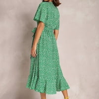 Floleo ženska haljina za uklanjanje haljina ljeto modna boemska V-izrez Labavi kratki rukav Ispis mid-claf