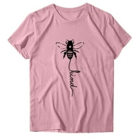 Ženski vrhovi Žene plus veličina suncokretorni print Okrugli vrat kratkih rukava majica bluza Pink XL