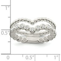 Sterling srebrni polirani CZ perla dvostruki fantastični prsten napravljen na Tajlandu QR7281-6