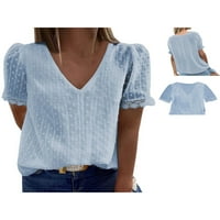 Pedcoco ženske ljetne majice bluza pune boje kratkih rukava V izrez Loose Tops S M L XL XXL