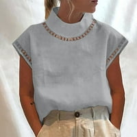 Košulje za žene za žene Solid Boja Ljeto Izrezano pulover modni čipka kratkih rukava za stand-up košulja
