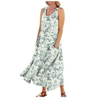 Modni ljetni casual udobnog cvijeta pamuk bez rukava s džepom plaže haljina za žene za žene