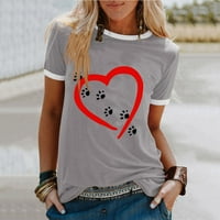 HxRoolrp Valentines Day Pokloni ženske majice Žene Modni Ležerni print O-izrez Labavi majica kratkih