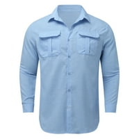 Muški ležerni dugi rukav dolje majica modna casual rever pamuk čvrsta džepa košulja