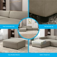 MJKone Moderni modularni modularni sekcijski kauč u obliku slova L, FAU kožna presvlaka presvlaka kauč,