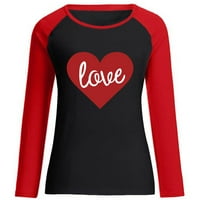 Valentinovo košulje za žene Grafičke majice Terndy Hearts Ispiši s vratom posade s dugim rukavima crvene