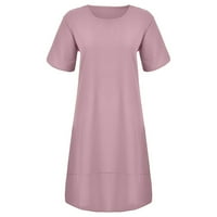 Ženska casual haljina Flowy Haljina kratki rukav Crewneck Line haljina smiješni pokloni vruća ružičasta