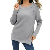 Kali_store džemper za žene Ženski kabel Klint V izrez Dukseri Ležeran pulover s dugim rukavima Labavi