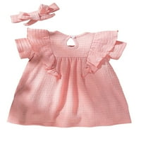 TheFound novorođenče dječje haljine haljine odijelo kratki rukav puni ruffles dress haljina + traka