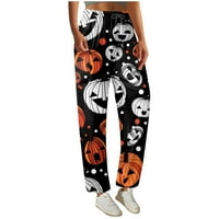 Strungtenwomen's Fashion Ležerne prilike za Halloween Print Elastic nacrtane nacrtane džepne pantalone