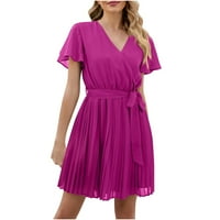Finelylove aktivna haljina plaža Maxi haljina A-line Regularni kratki rukav čvrst vruće ružičaste L