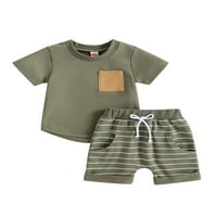 TODDLER Baby Boy odjeća Ljetna kratka rukava s kratkim rukavima Tors sa prugastim kratkim kratkim dječačkim dječačkim odijelima