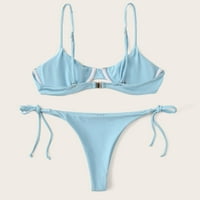 Kali_store Womens Bikini kupaći komisiots Visoki rebrani bikini set za žene Cheeky pleteni kupaći kostimi