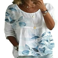 Glonme dame majica rukav ljetni vrhovi cvjetni tisak majica za žene mekani tee udobna creva izrez tunika bluza bijela plava 2xl